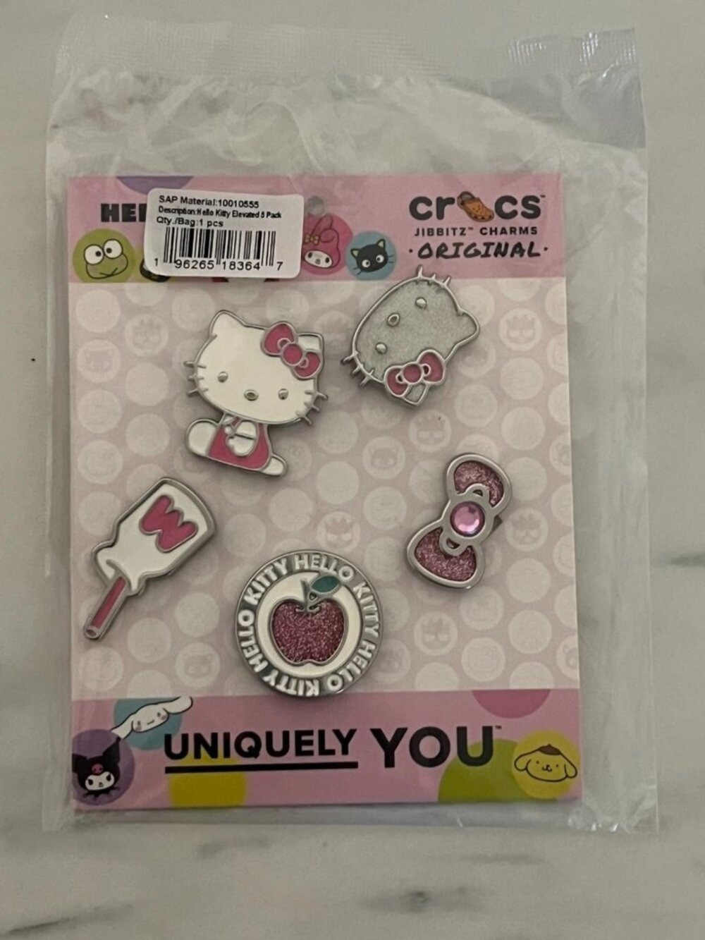 Authentic CROCS HELLO KITTY Elevated Metal Jibbitz Charms 5-Pack Glitter Pink